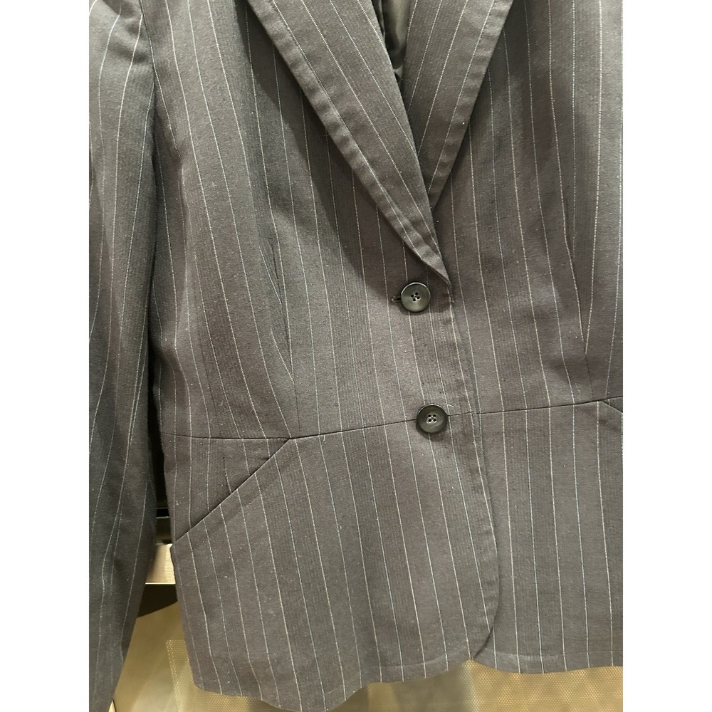 Jones New York Pin Stripe Blazer 12 Jacket Charcoal Lined Shoulder Pads Office - Picture 11 of 13